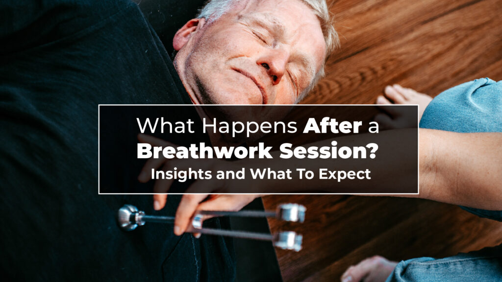 a photo of a man experiencing a feeling of calmn after a breathwork session