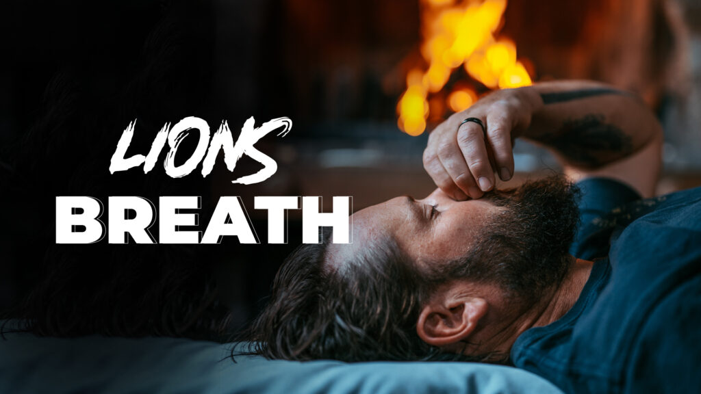 A man practicing lions breath