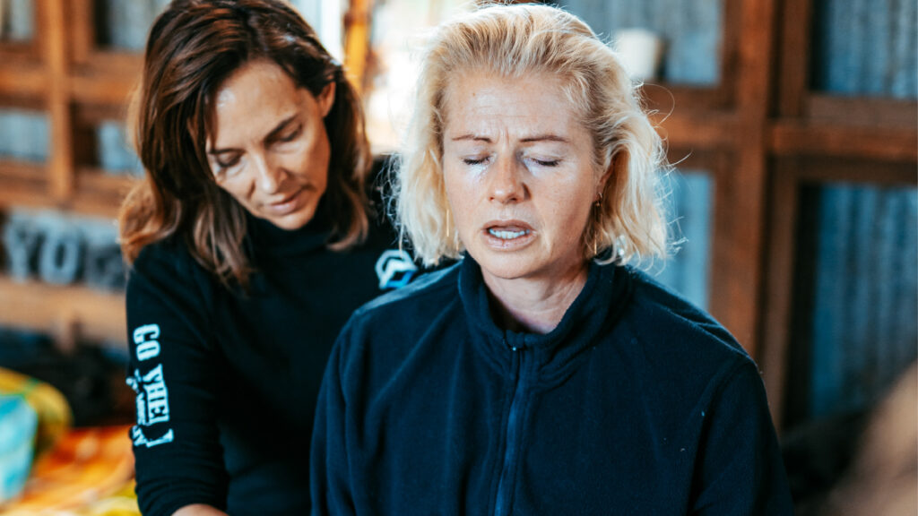 A lady practising slow breathing